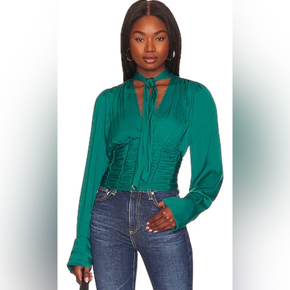 FREE PEOPLE Meet Me There Buttoned Down Blouse Green Blossom L - Picture 2 of 8